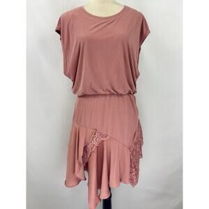 Free People Jazzy Dress Pink Rose Large Blouson Asymmetrical Hemline Lace Boho